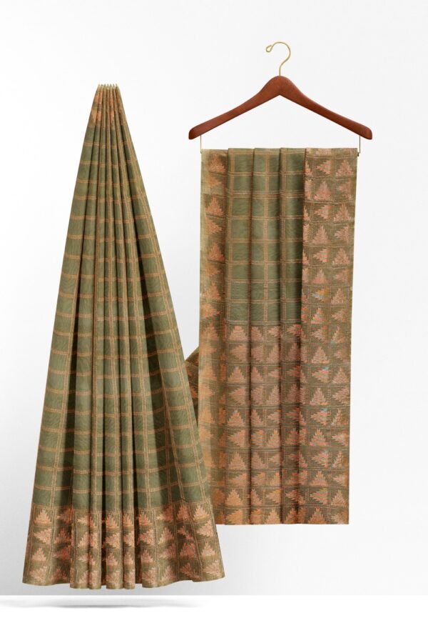 sri kumaran stores 102022 pure cotton green saree with cream colour border 2