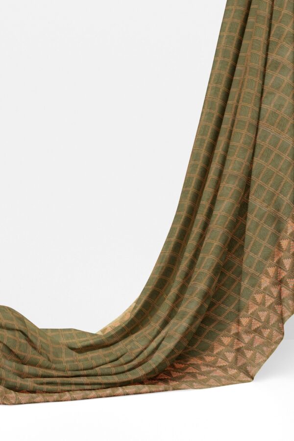 sri kumaran stores 102022 pure cotton green saree with cream colour border 3