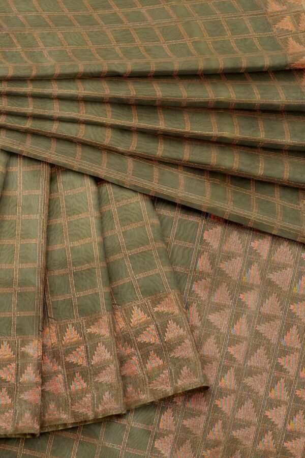 sri kumaran stores 102022 pure cotton green saree with cream colour border 5