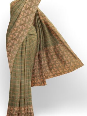 sri kumaran stores 102022 pure cotton green saree with cream colour border 1 1