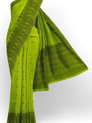 sri kumaran stores 102022 pure cotton green saree with dark green border 1 1