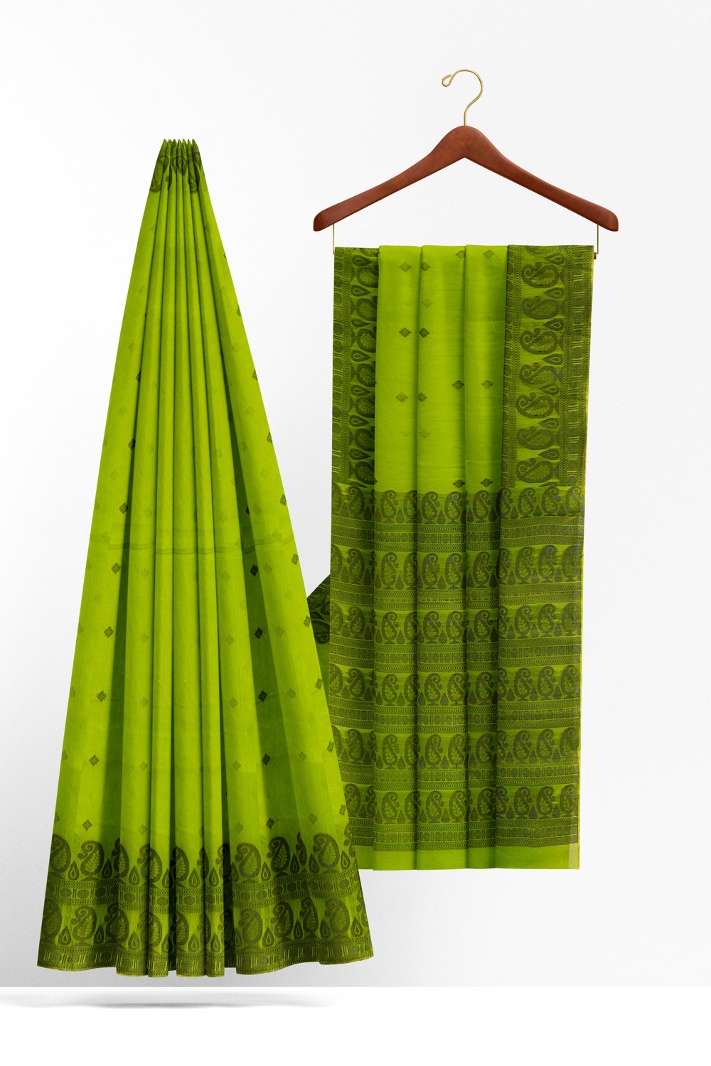 sri kumaran stores 102022 pure cotton green saree with dark green border 1 2