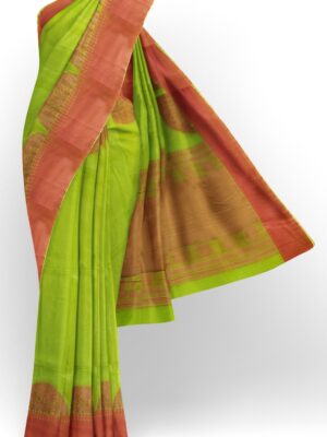 sri kumaran stores 102022 pure cotton green saree with maroon border 1 1