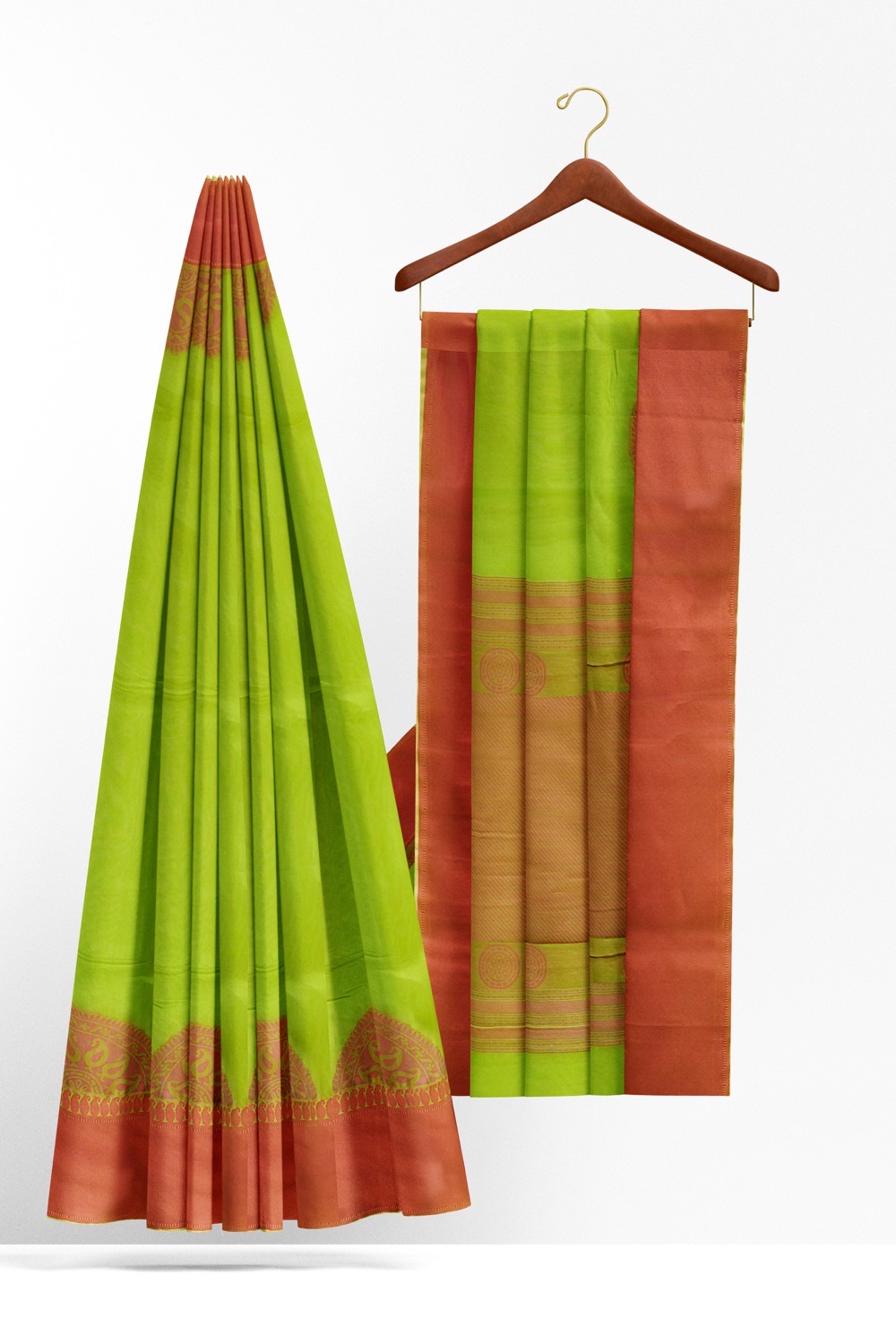 sri kumaran stores 102022 pure cotton green saree with maroon border 1 2