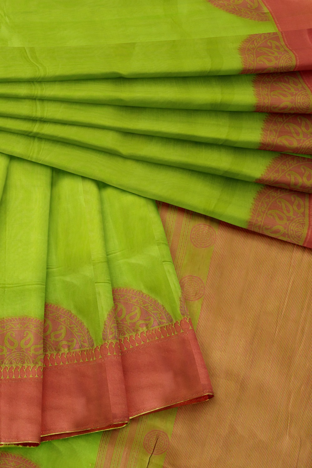 sri kumaran stores 102022 pure cotton green saree with maroon border 1 5