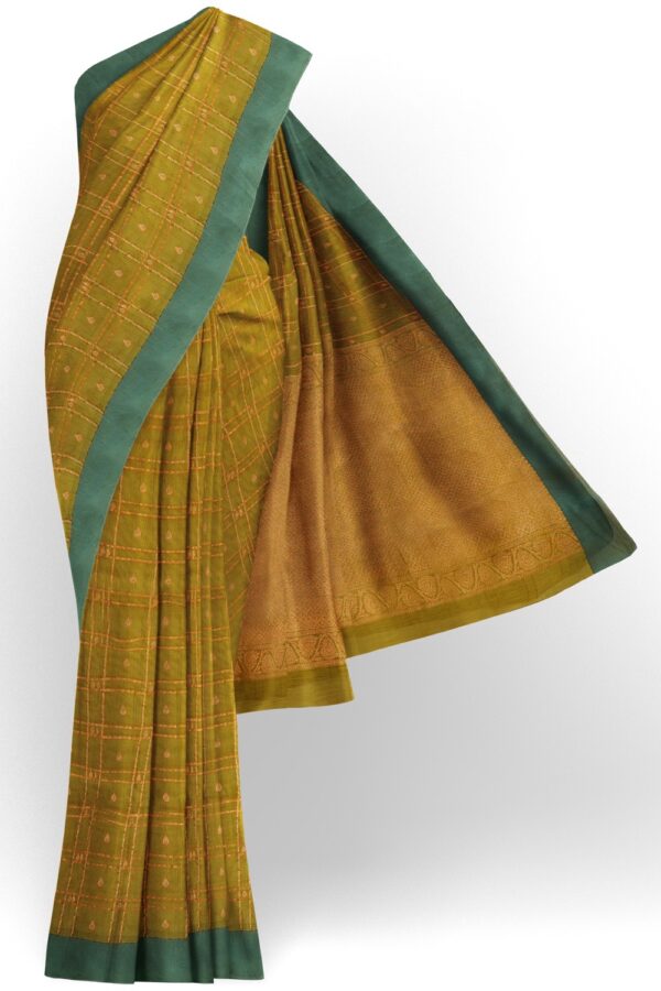 sri kumaran stores 102022 pure cotton green saree with turquoise green border 1