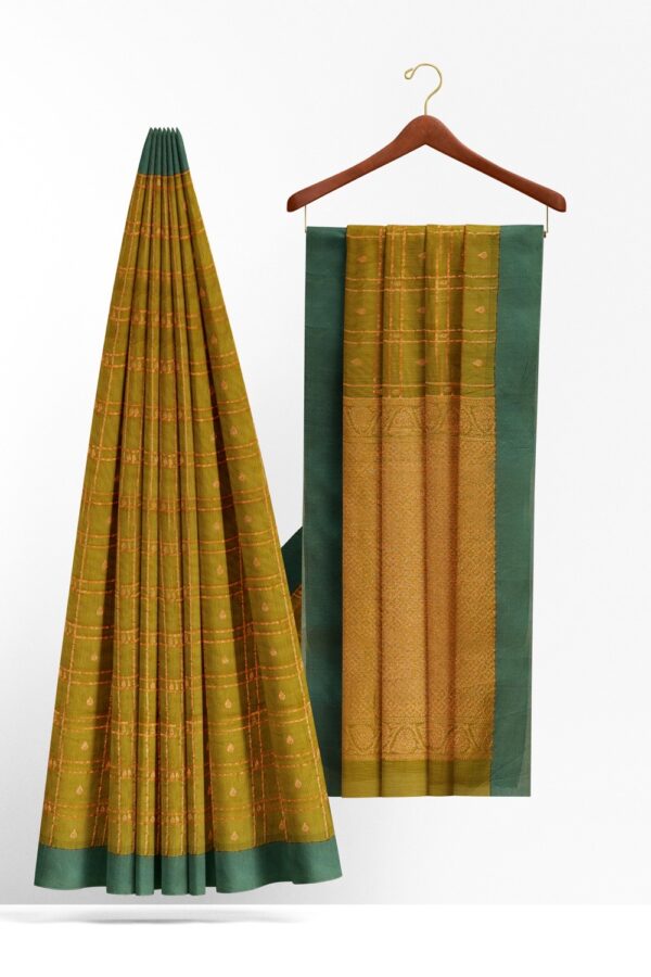 sri kumaran stores 102022 pure cotton green saree with turquoise green border 2