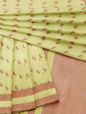 sri kumaran stores 102022 pure cotton light green saree with brown border 1 1