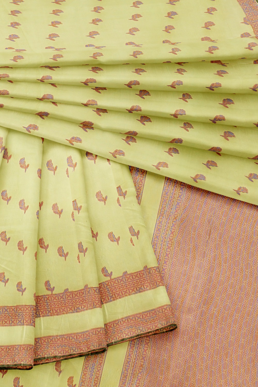 sri kumaran stores 102022 pure cotton light green saree with brown border 1 1