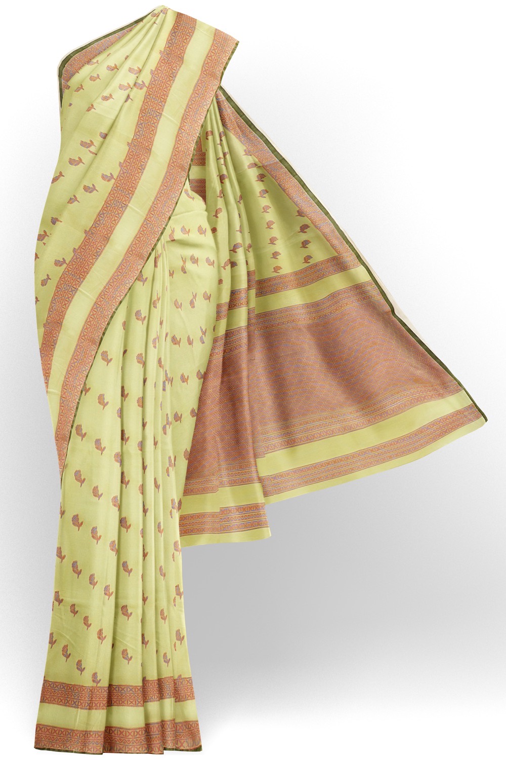 sri kumaran stores 102022 pure cotton light green saree with brown border 1 2