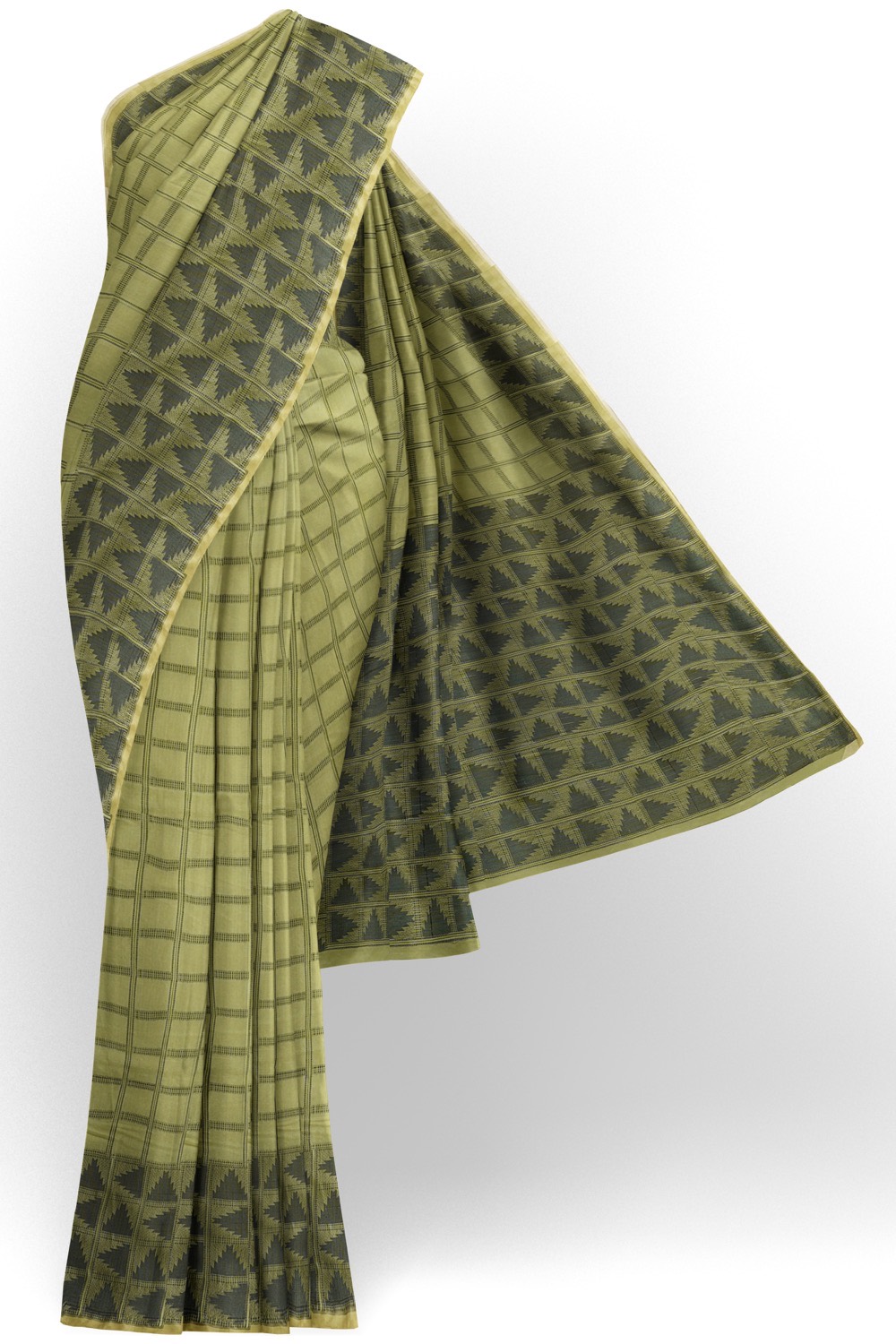 sri kumaran stores 102022 pure cotton light green saree with dark green border 1
