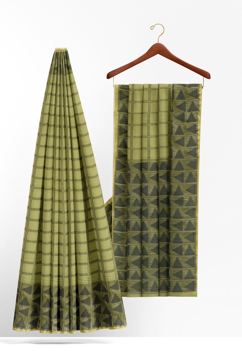 sri kumaran stores 102022 pure cotton light green saree with dark green border 2