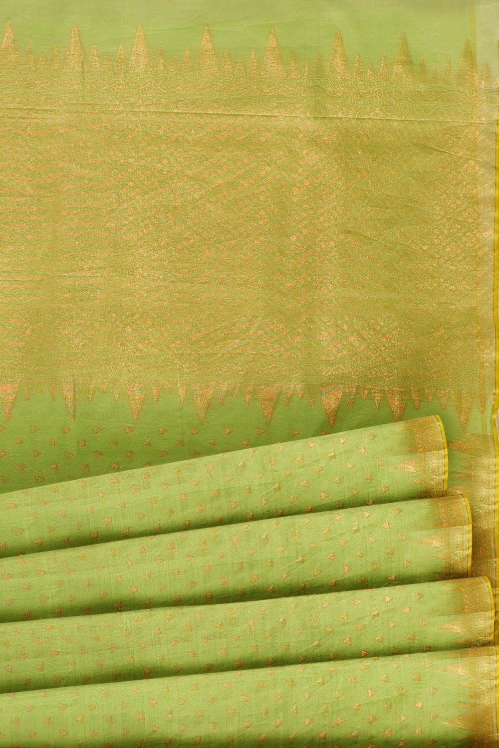 sri kumaran stores 102022 pure cotton light green saree with golden colour border 1 4