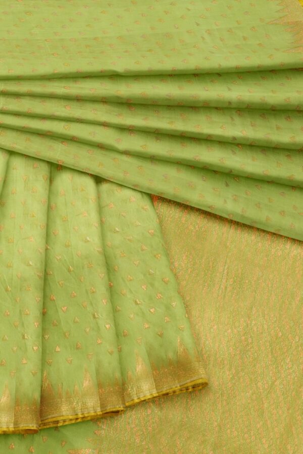 sri kumaran stores 102022 pure cotton light green saree with golden colour border 1 5