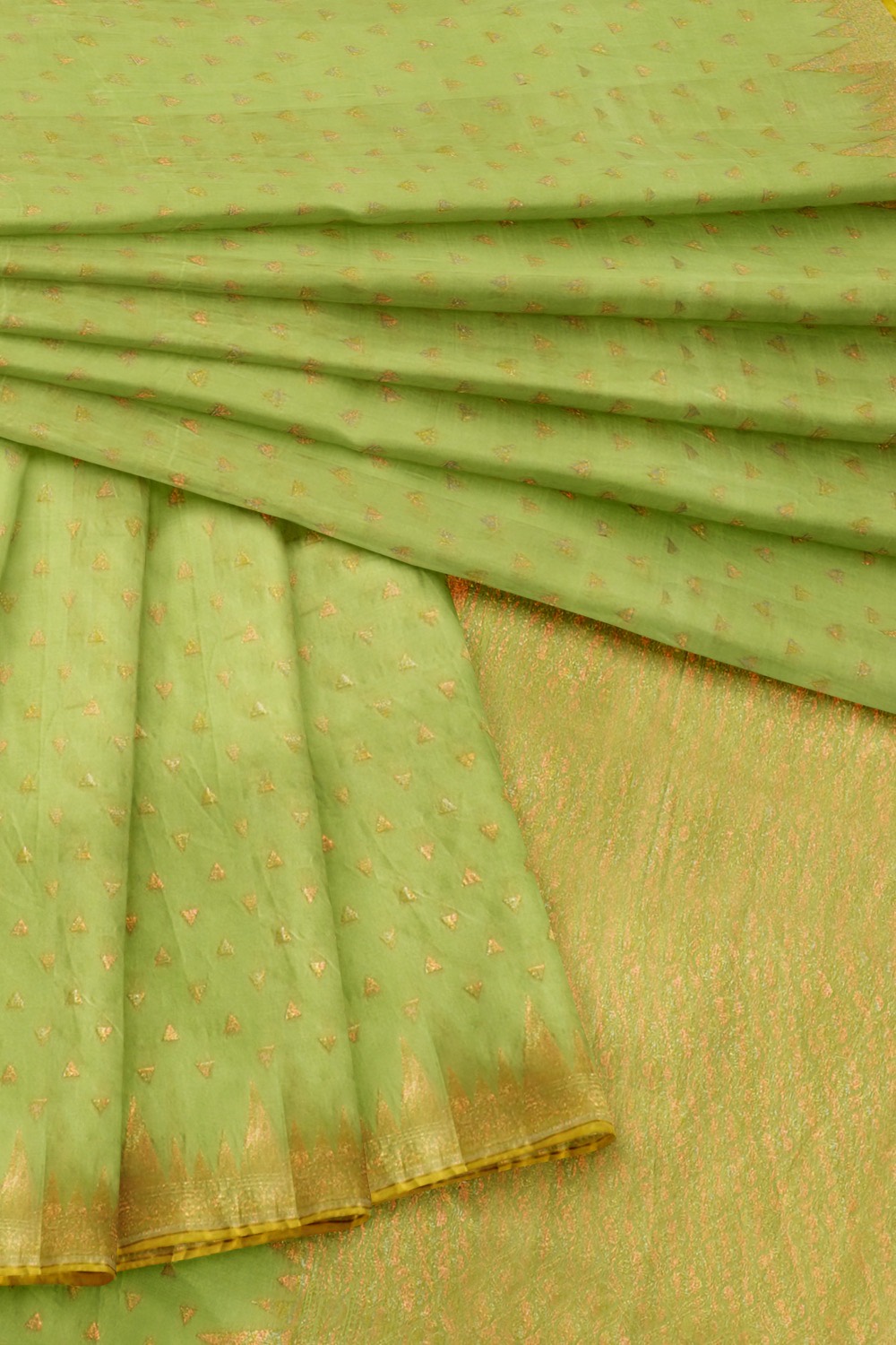 sri kumaran stores 102022 pure cotton light green saree with golden colour border 1 5