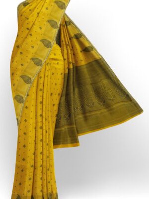 sri kumaran stores 102022 pure cotton mustard yellow saree with yellow border 1