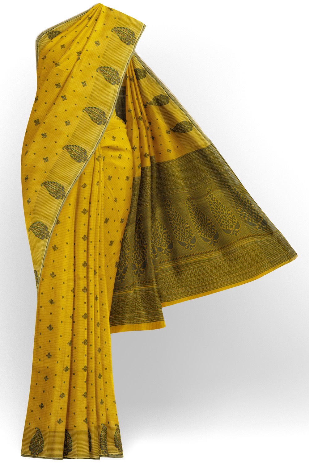 sri kumaran stores 102022 pure cotton mustard yellow saree with yellow border 1