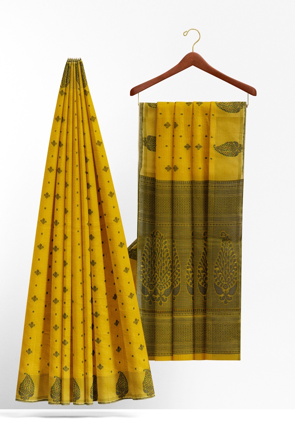 sri kumaran stores 102022 pure cotton mustard yellow saree with yellow border 2