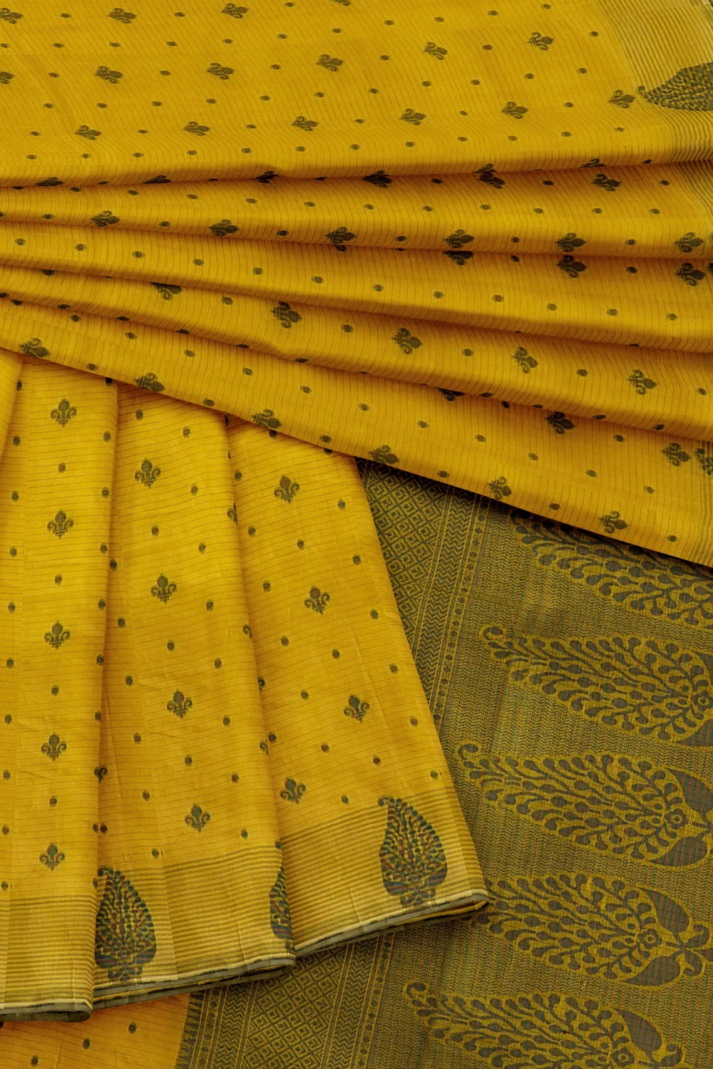 sri kumaran stores 102022 pure cotton mustard yellow saree with yellow border 5