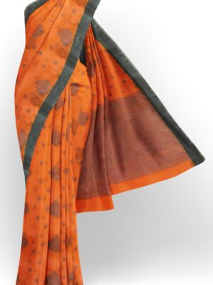 sri kumaran stores 102022 pure cotton orange saree with dark green border 1 1
