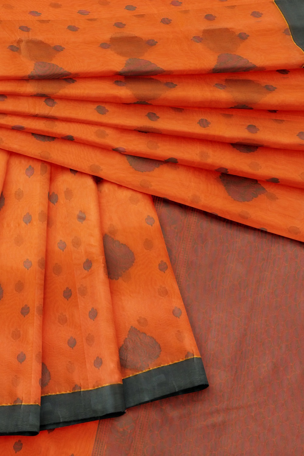 sri kumaran stores 102022 pure cotton orange saree with dark green border 1 5