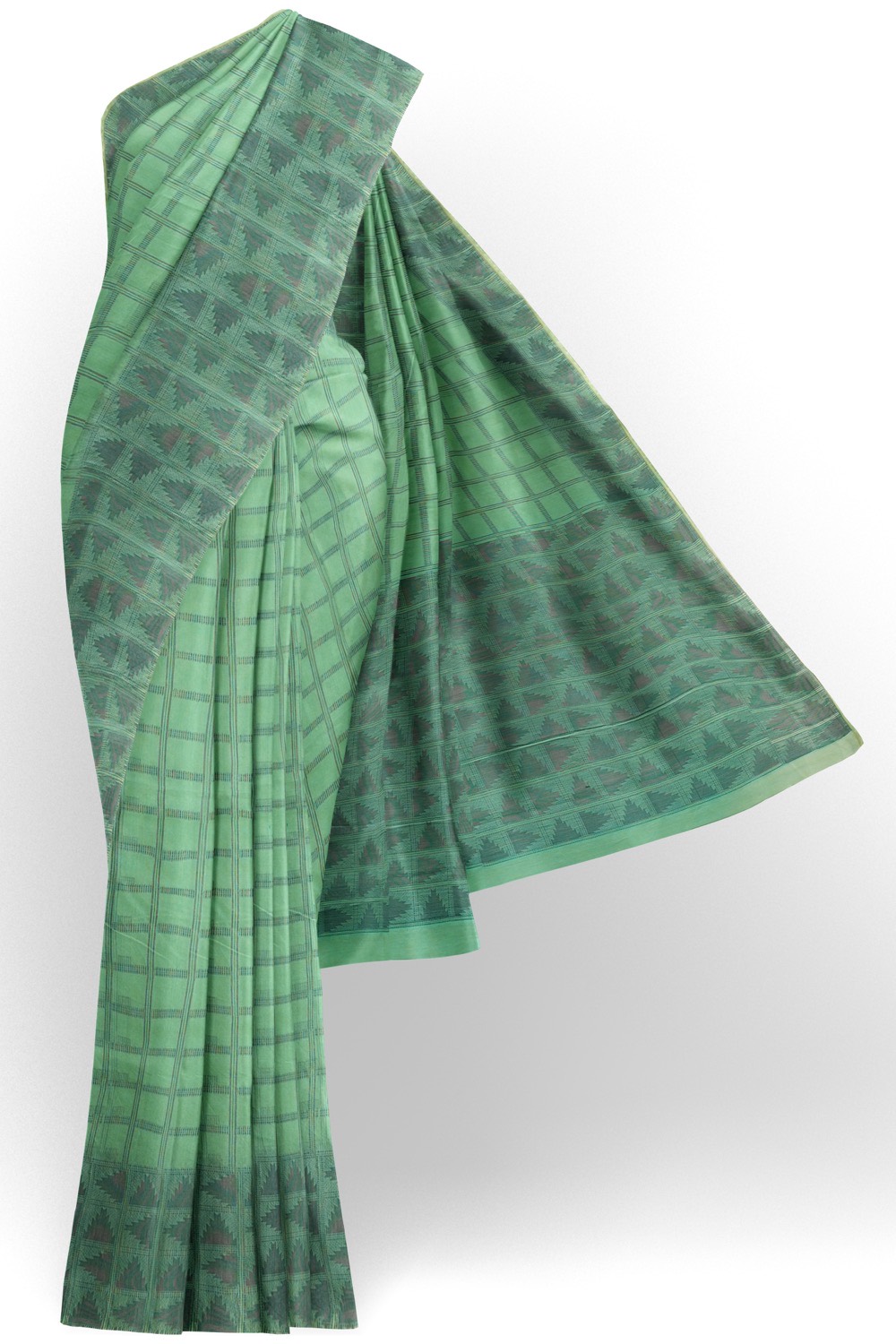 sri kumaran stores 102022 pure cotton turquoise green saree with dark green border 1 1