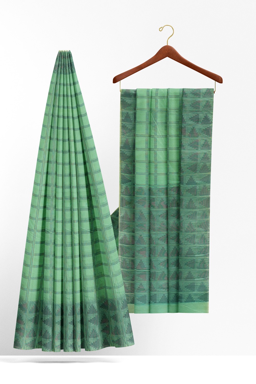 sri kumaran stores 102022 pure cotton turquoise green saree with dark green border 1 2