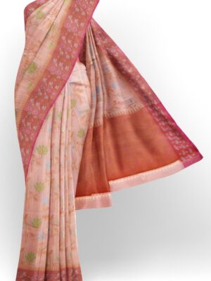 sri kumaran stores chentheri cotton saree biscuit colour saree with dark pink border 1