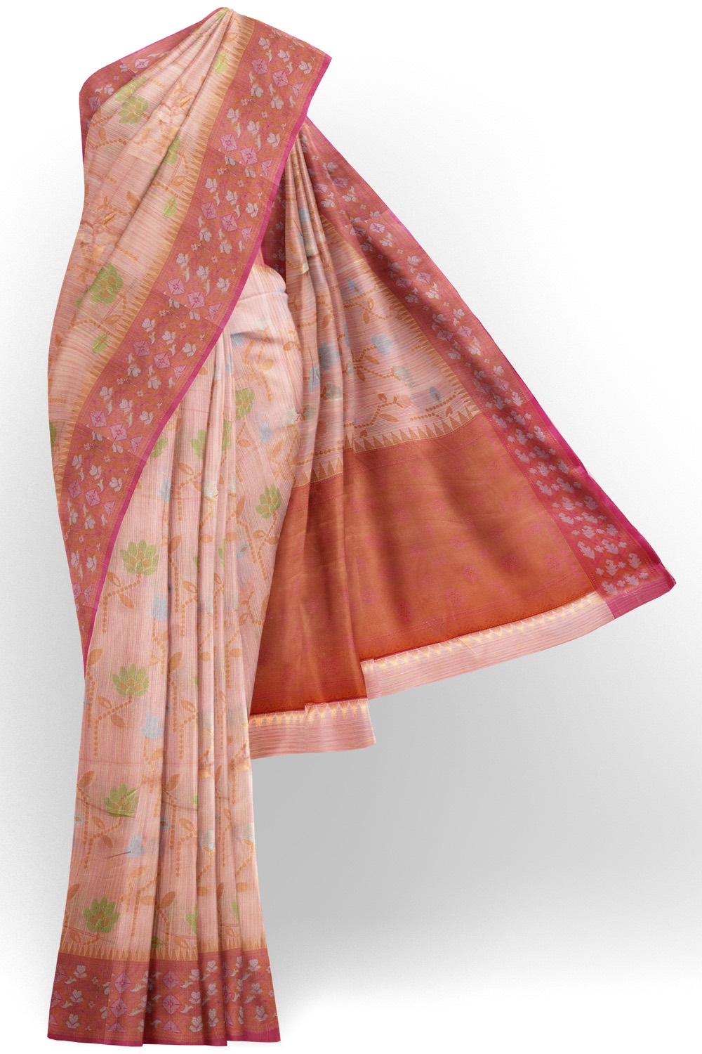 sri kumaran stores chentheri cotton saree biscuit colour saree with dark pink border 1