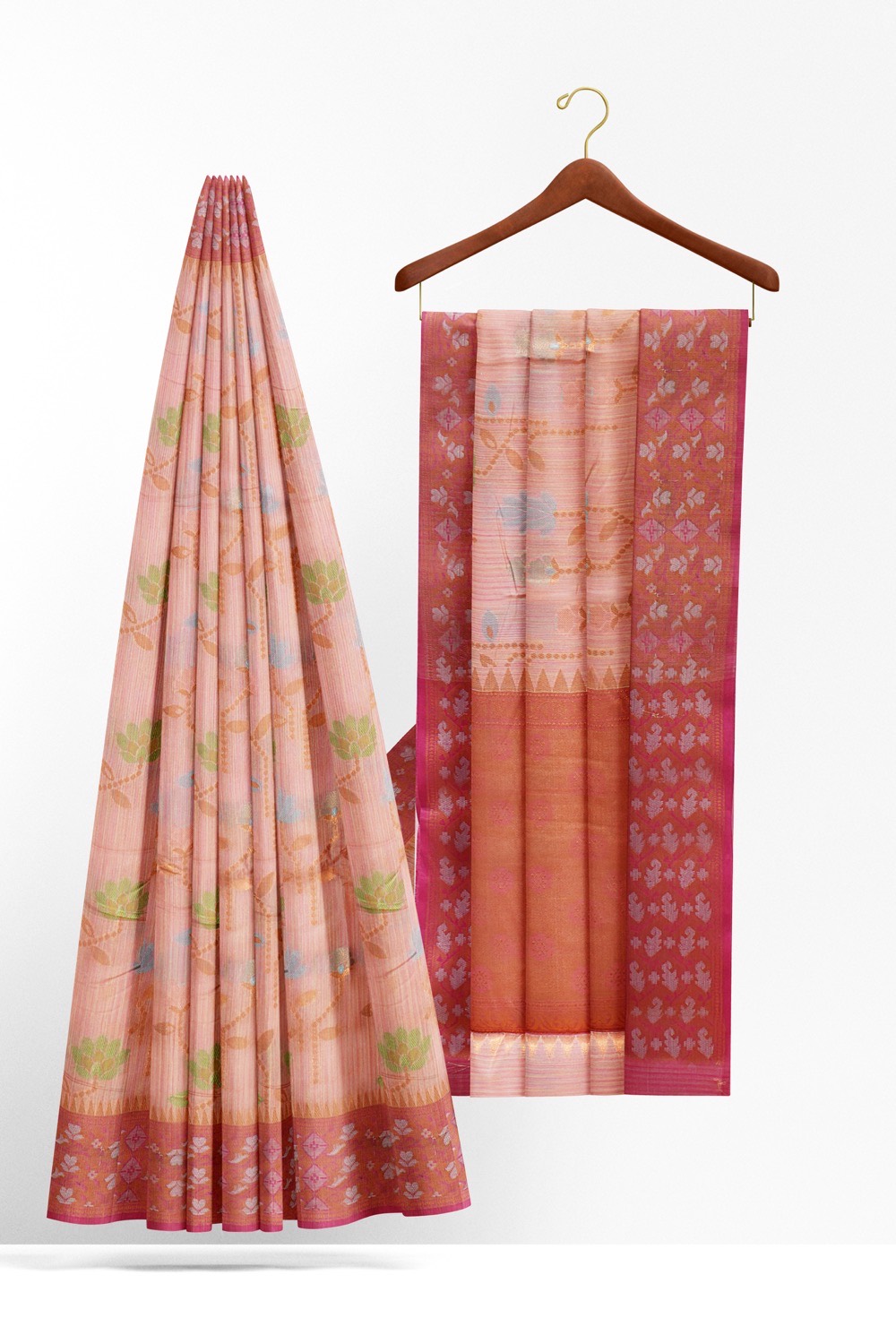 sri kumaran stores chentheri cotton saree biscuit colour saree with dark pink border 2