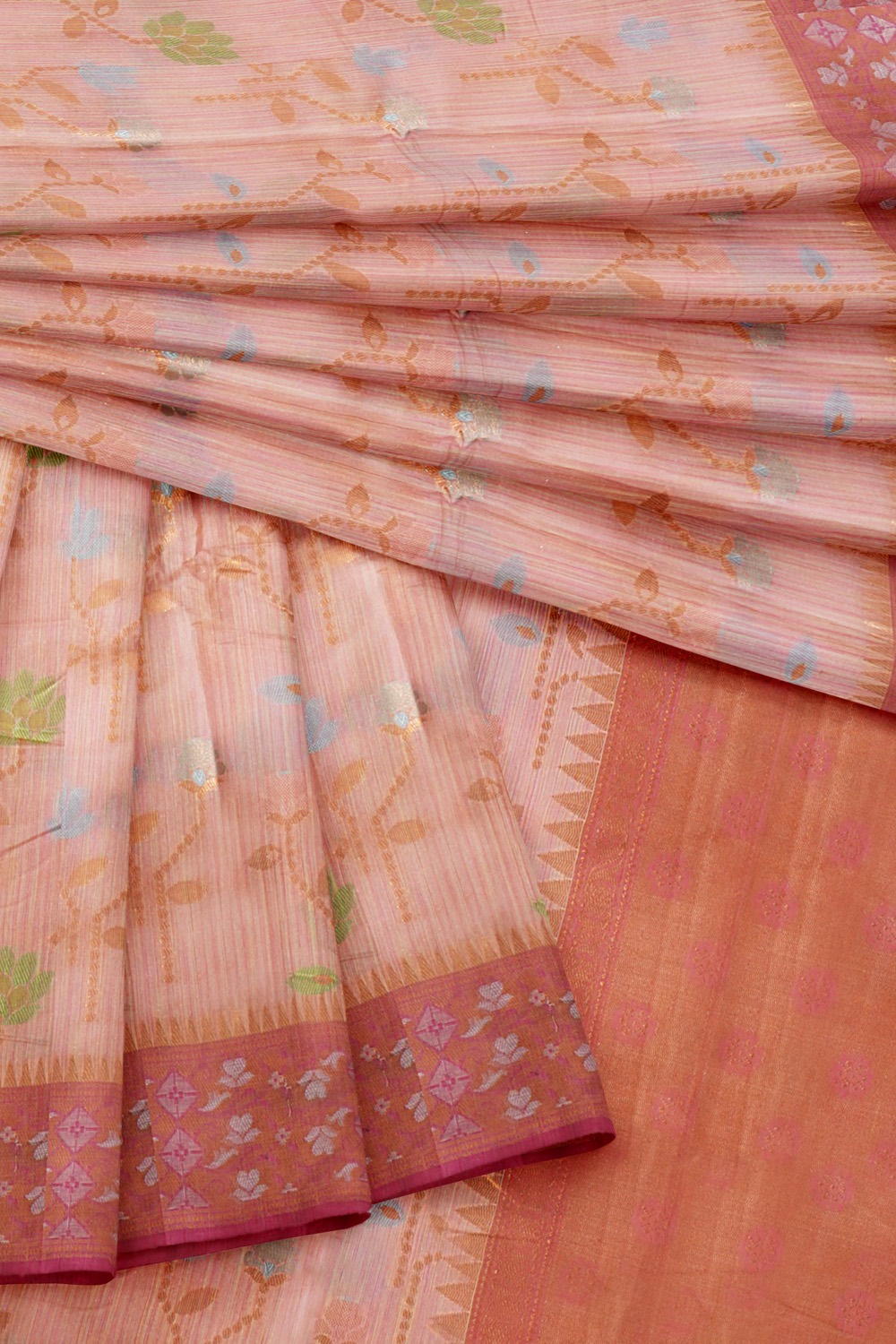 sri kumaran stores chentheri cotton saree biscuit colour saree with dark pink border 4
