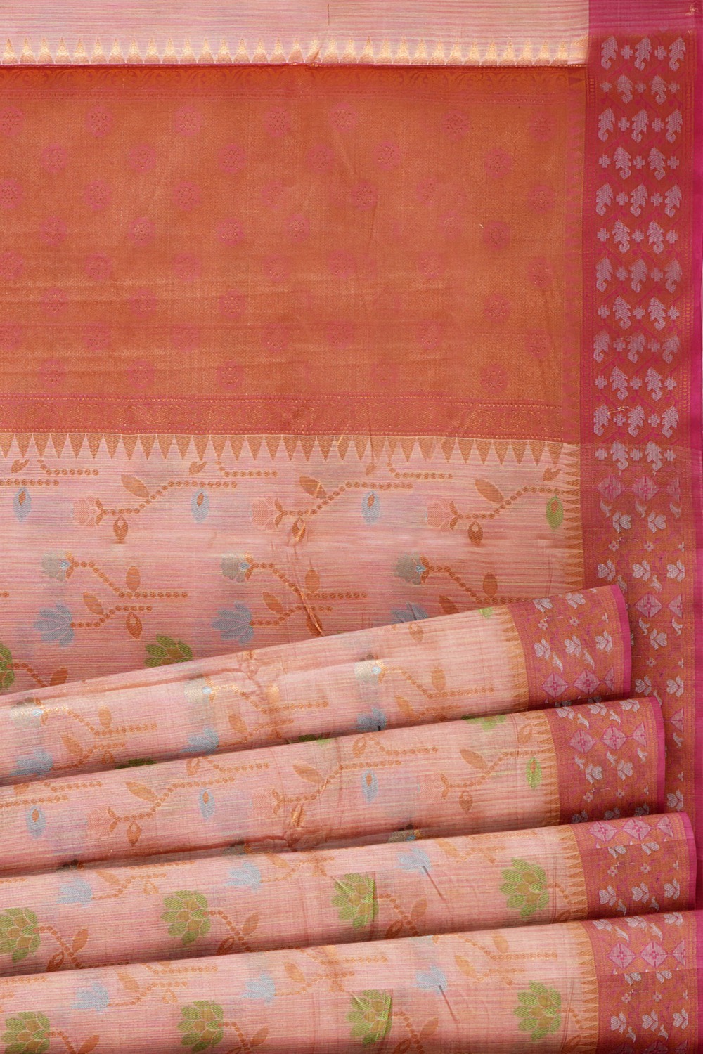 sri kumaran stores chentheri cotton saree biscuit colour saree with dark pink border 5