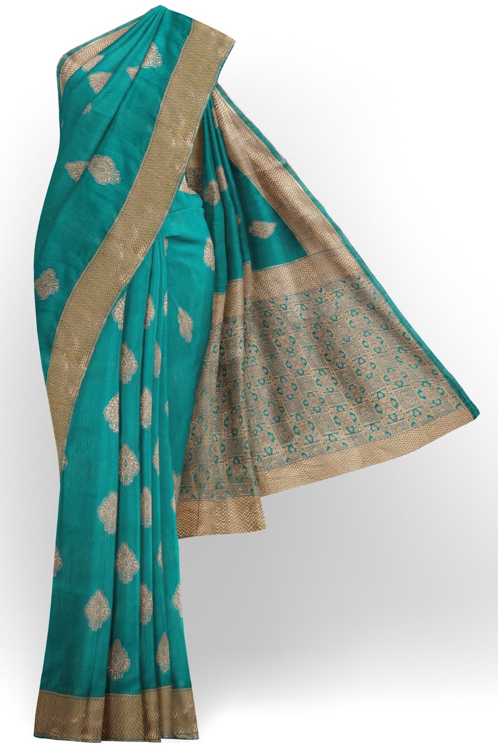 sri kumaran stores chentheri cotton saree blue saree with golden border 1