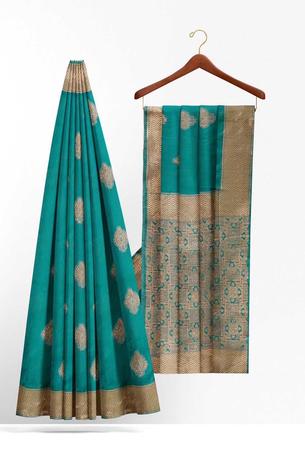 sri kumaran stores chentheri cotton saree blue saree with golden border 2