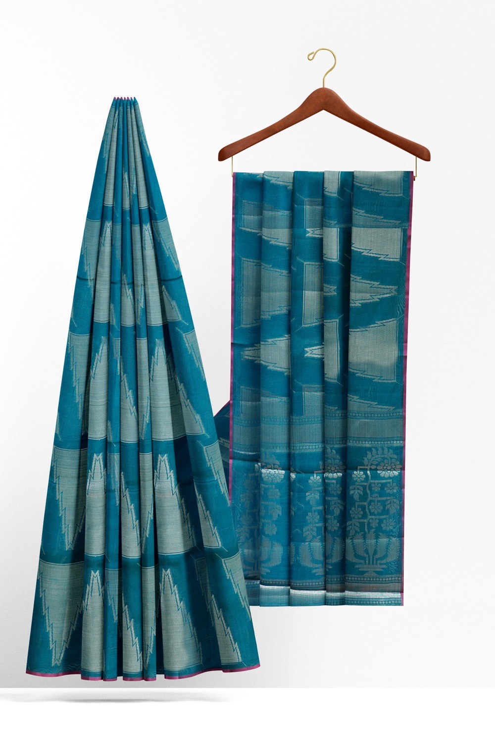 sri kumaran stores chentheri cotton saree dark blue saree with pink border 2