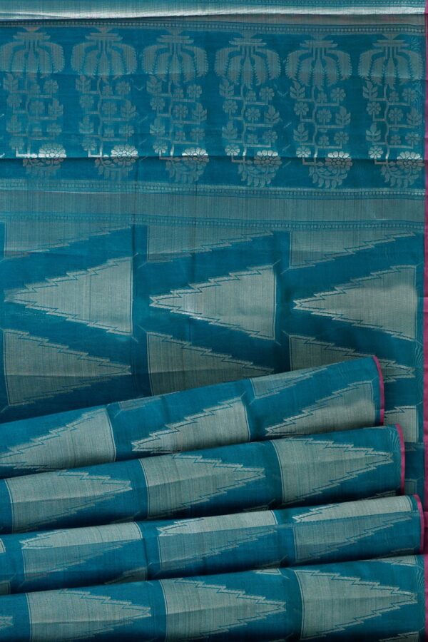 sri kumaran stores chentheri cotton saree dark blue saree with pink border 5