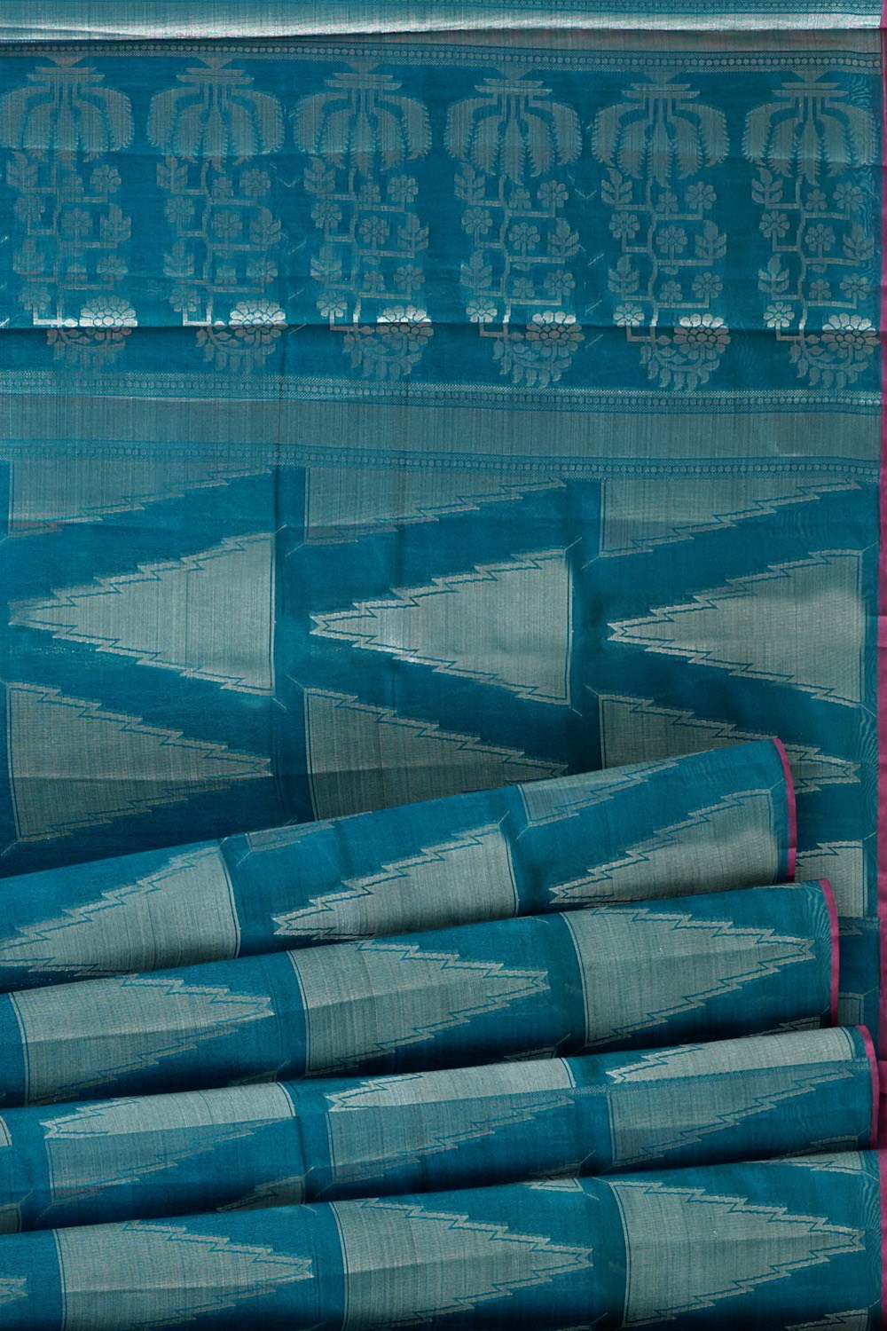 sri kumaran stores chentheri cotton saree dark blue saree with pink border 5