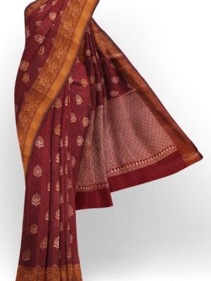 sri kumaran stores chentheri cotton saree dark maroon saree with golden border 1