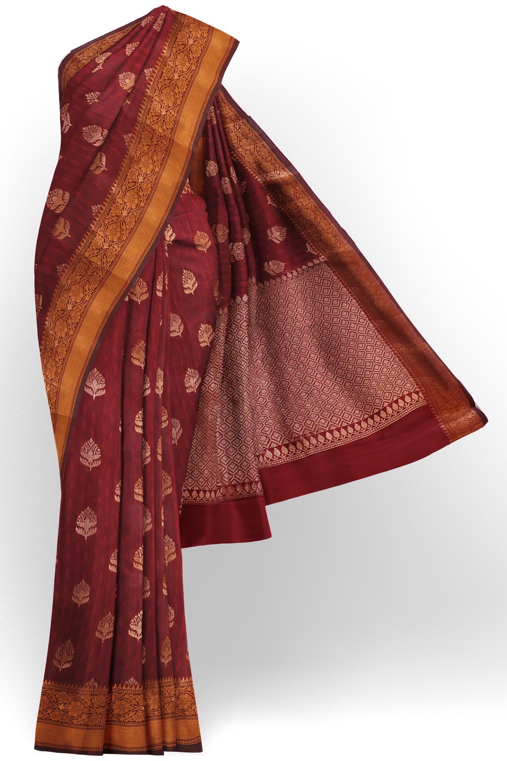sri kumaran stores chentheri cotton saree dark maroon saree with golden border 1