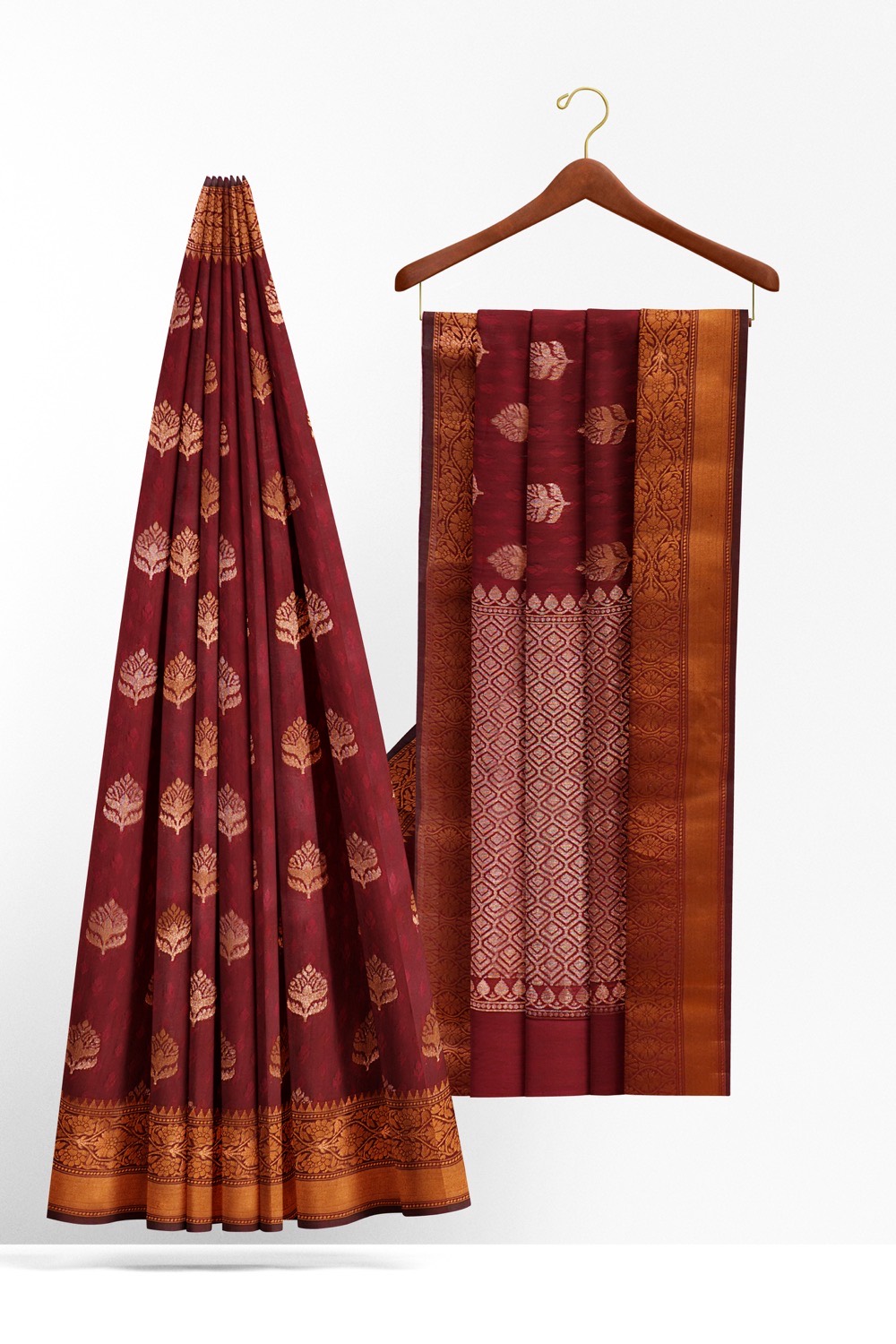 sri kumaran stores chentheri cotton saree dark maroon saree with golden border 2