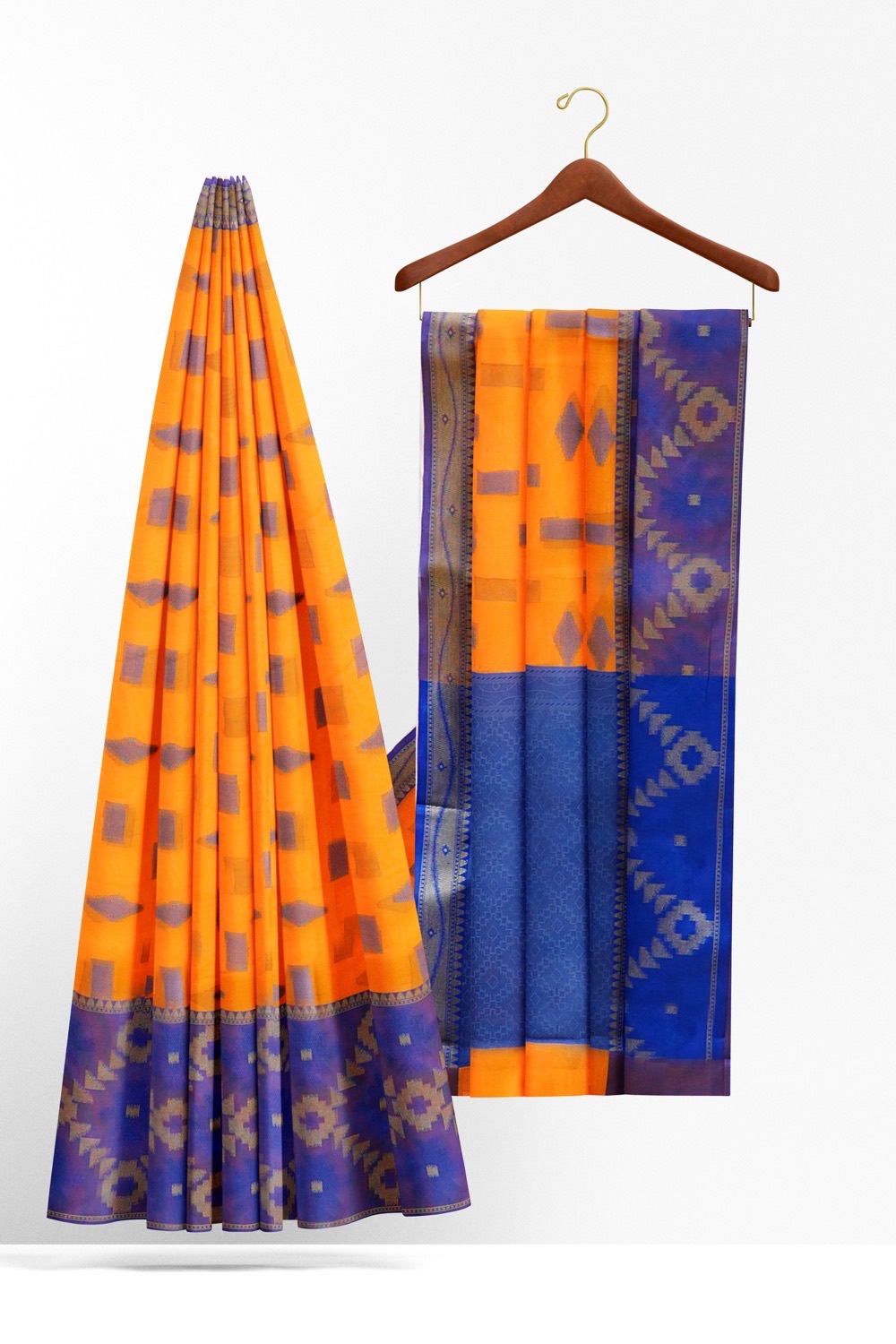 sri kumaran stores chentheri cotton saree dark orange saree with dark blue border 2