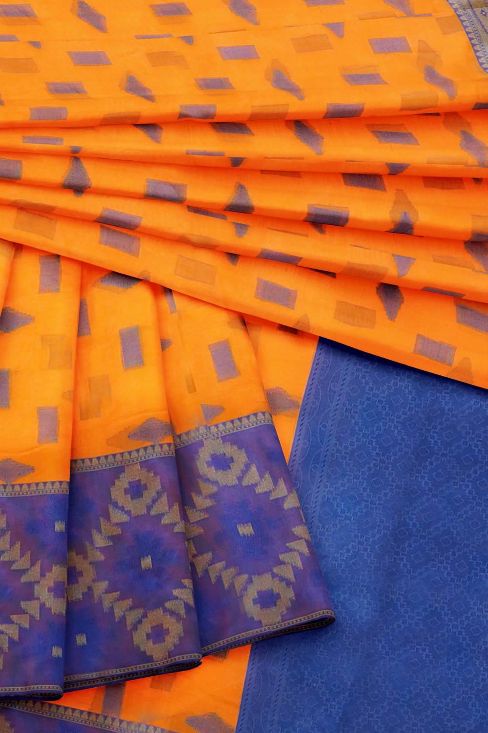 sri kumaran stores chentheri cotton saree dark orange saree with dark blue border 4