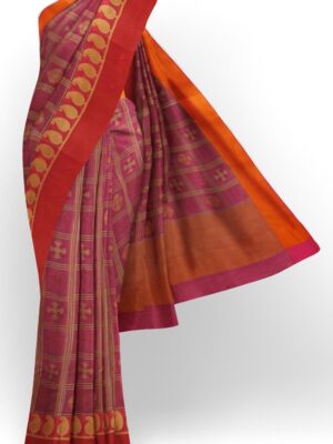 sri kumaran stores chentheri cotton saree dark pink saree with maroon border 1