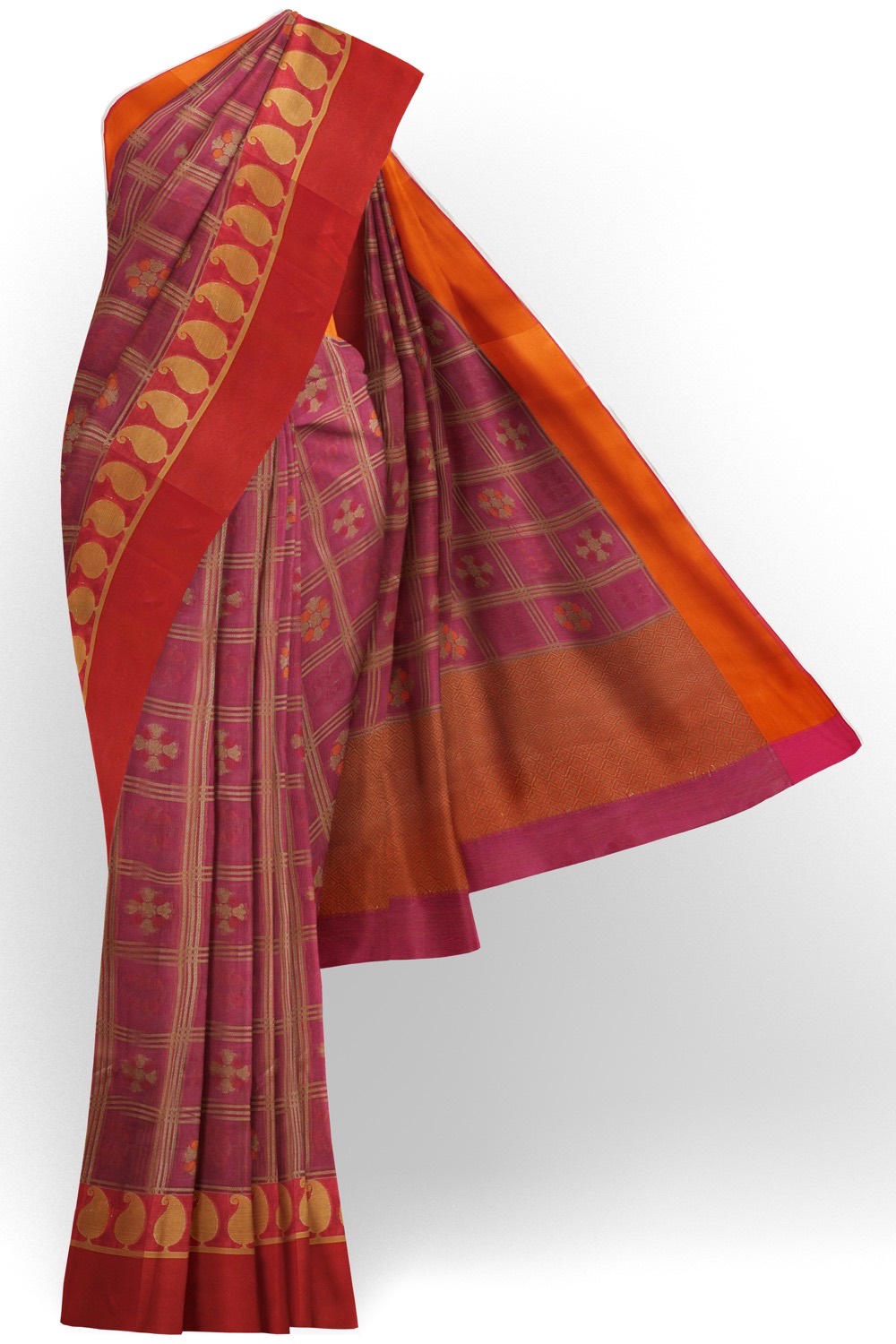sri kumaran stores chentheri cotton saree dark pink saree with maroon border 1
