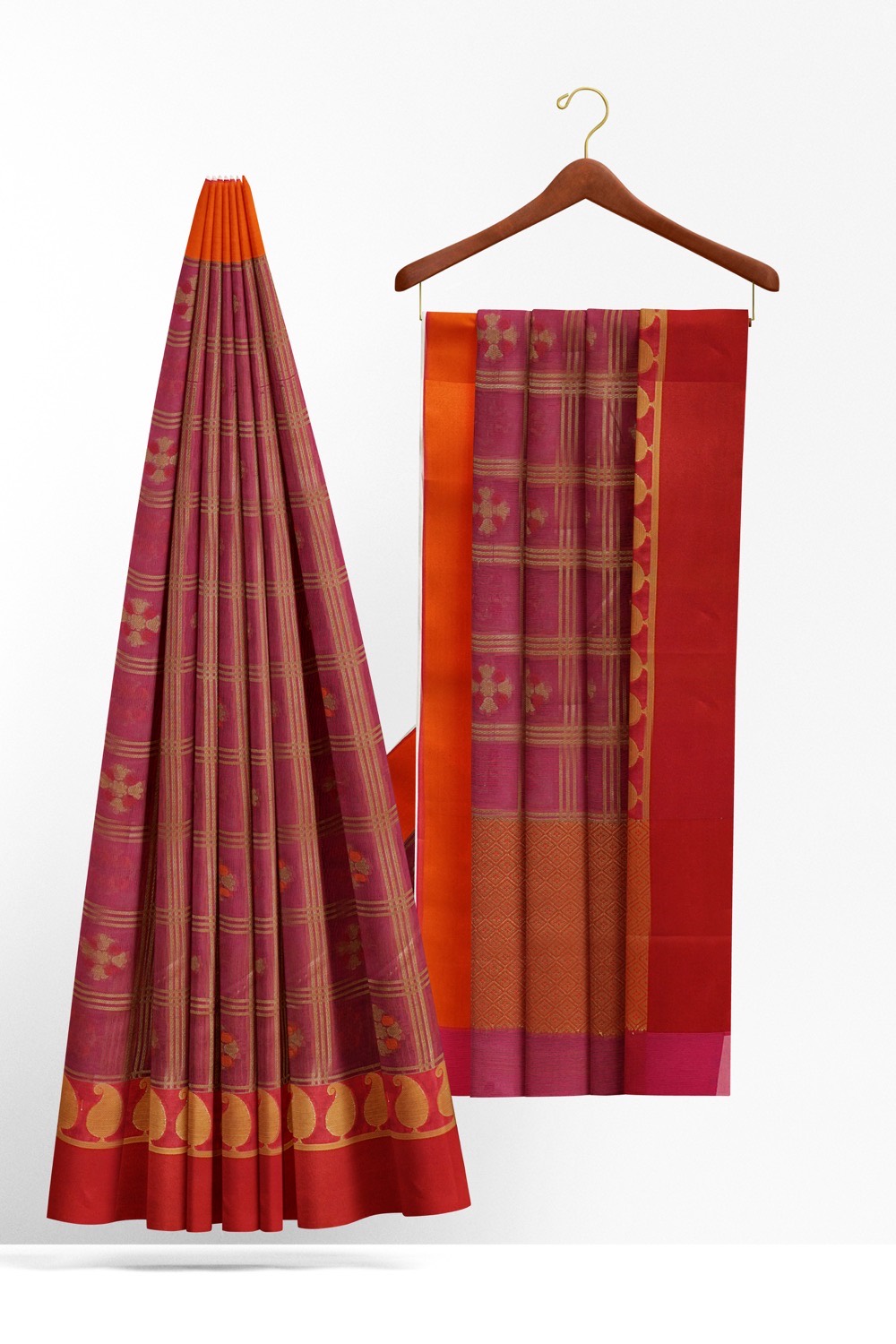 sri kumaran stores chentheri cotton saree dark pink saree with maroon border 2