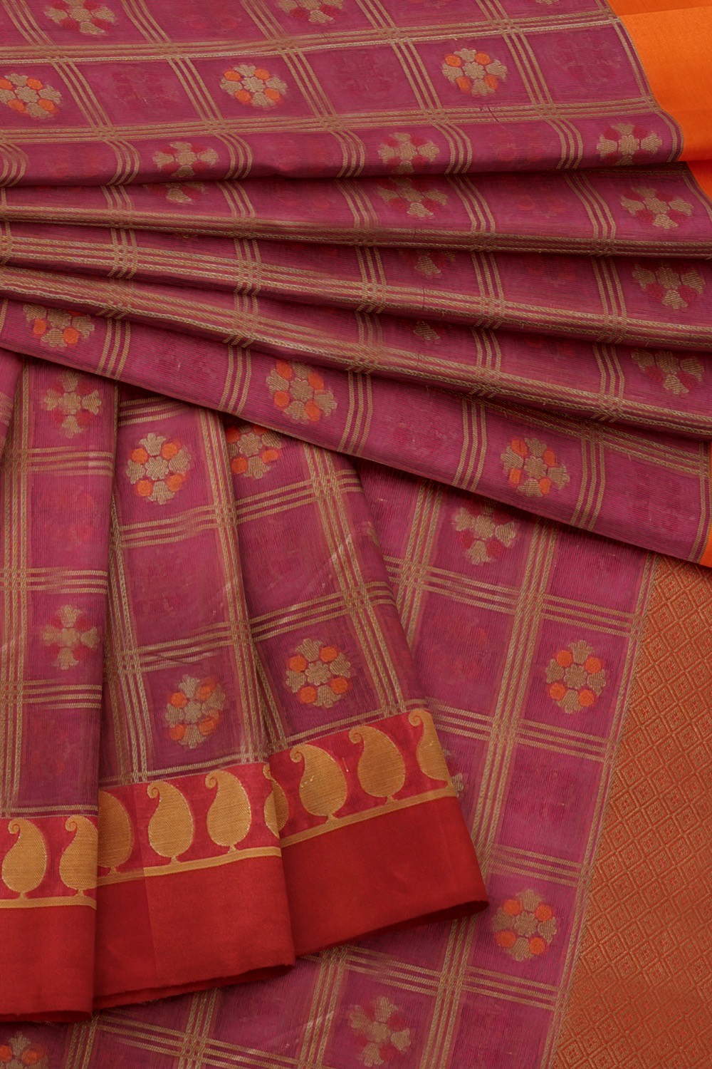 sri kumaran stores chentheri cotton saree dark pink saree with maroon border 4