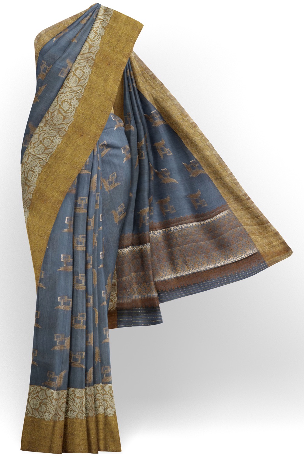 sri kumaran stores chentheri cotton saree elephant blue saree with mustard border 1