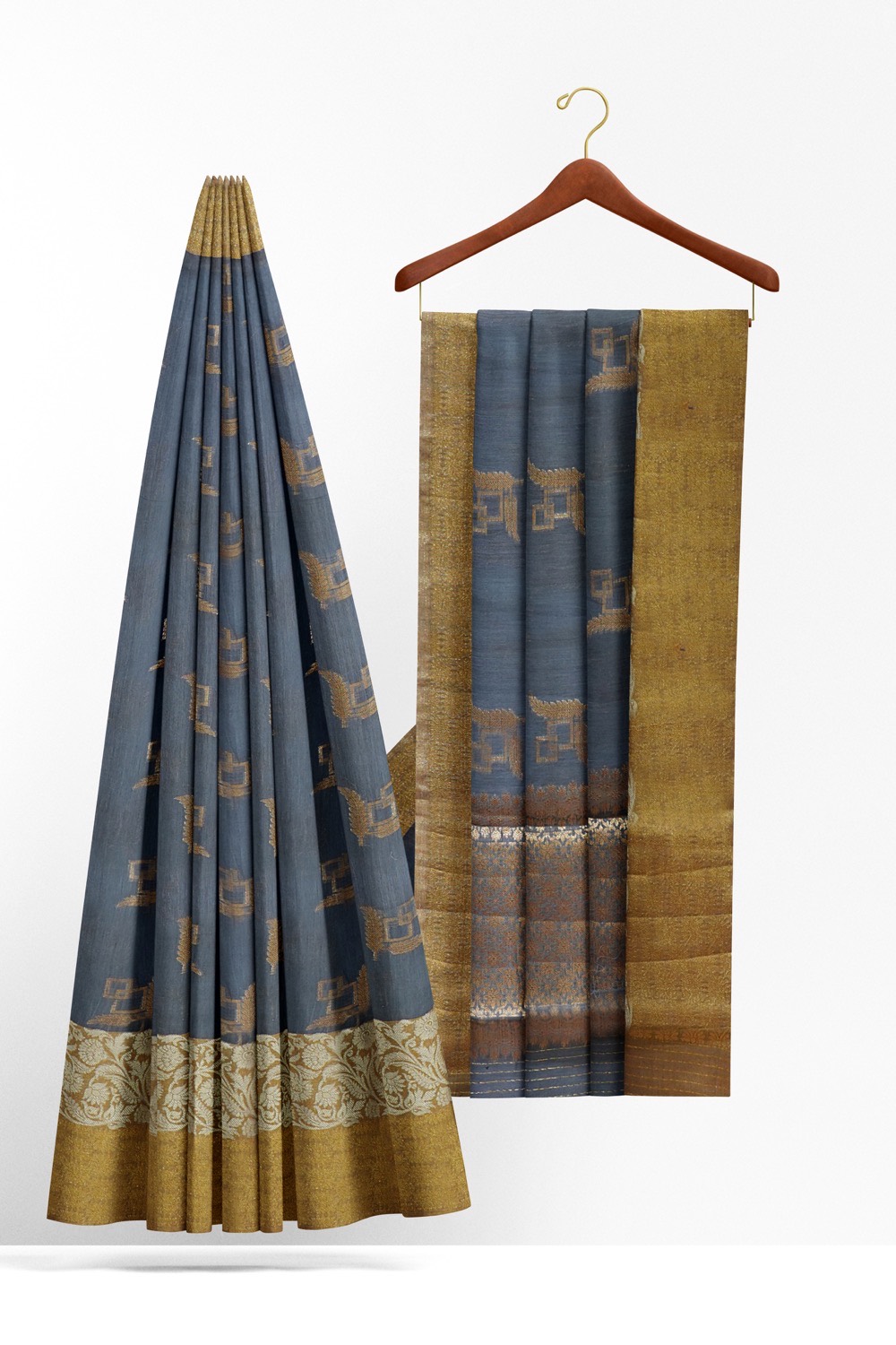 sri kumaran stores chentheri cotton saree elephant blue saree with mustard border 2