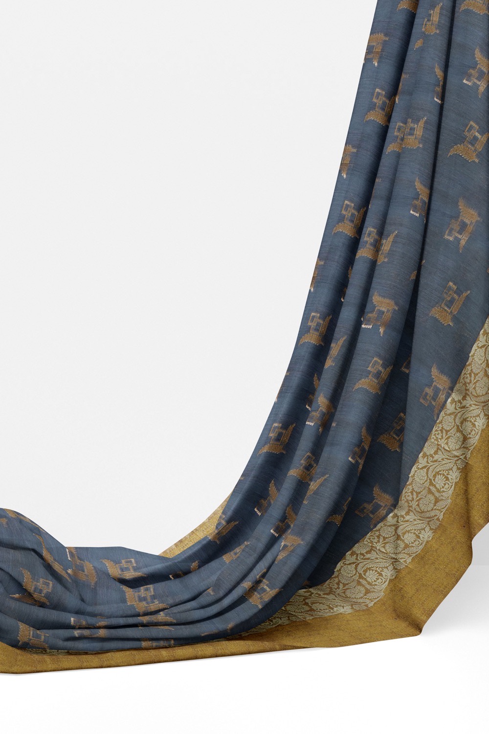 sri kumaran stores chentheri cotton saree elephant blue saree with mustard border 3