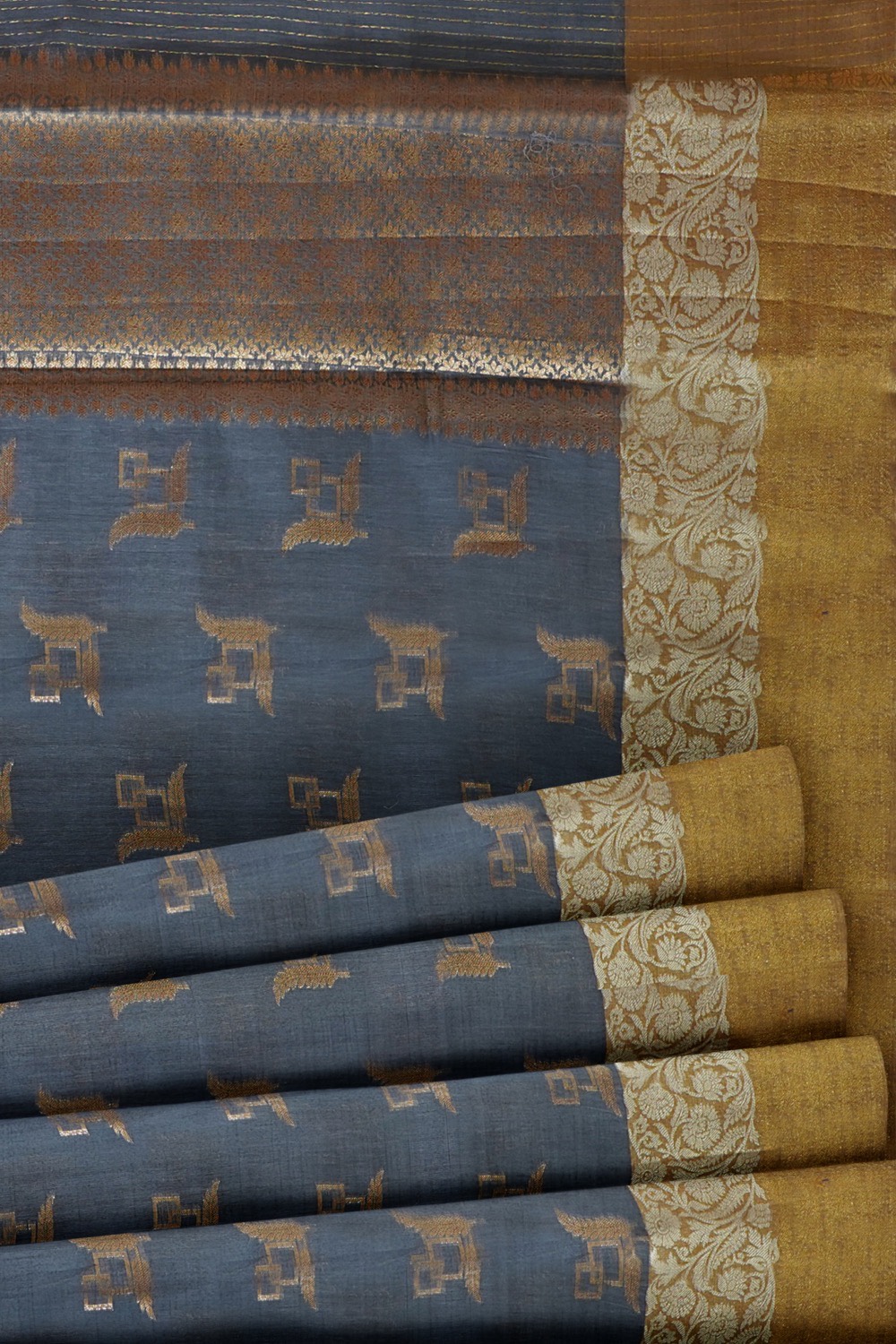 sri kumaran stores chentheri cotton saree elephant blue saree with mustard border 5